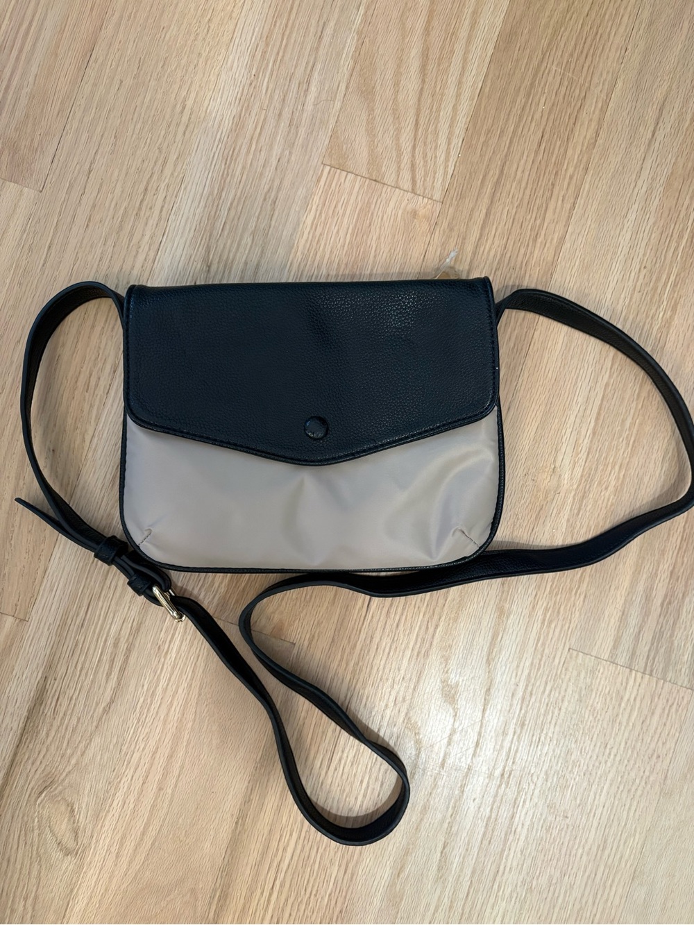 Neiman Marcus Black Leather and Beige Two-Tone Crossbody Bag
